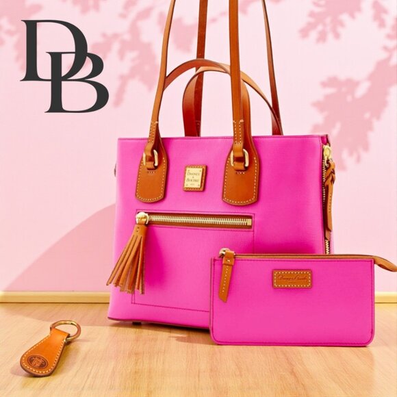 NWOT Dooney & Bourke Morgan Bag Purse in Fuschia with Leather Wristlet, Keychain - Picture 1 of 15